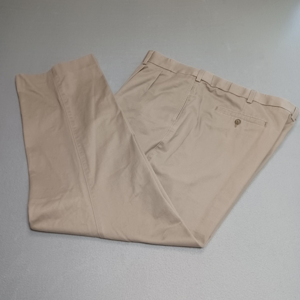 Savane‎ Pants Mens 46x32 Khaki Tailored 2U Comfort Waist Pleated Cotton S9SB0041